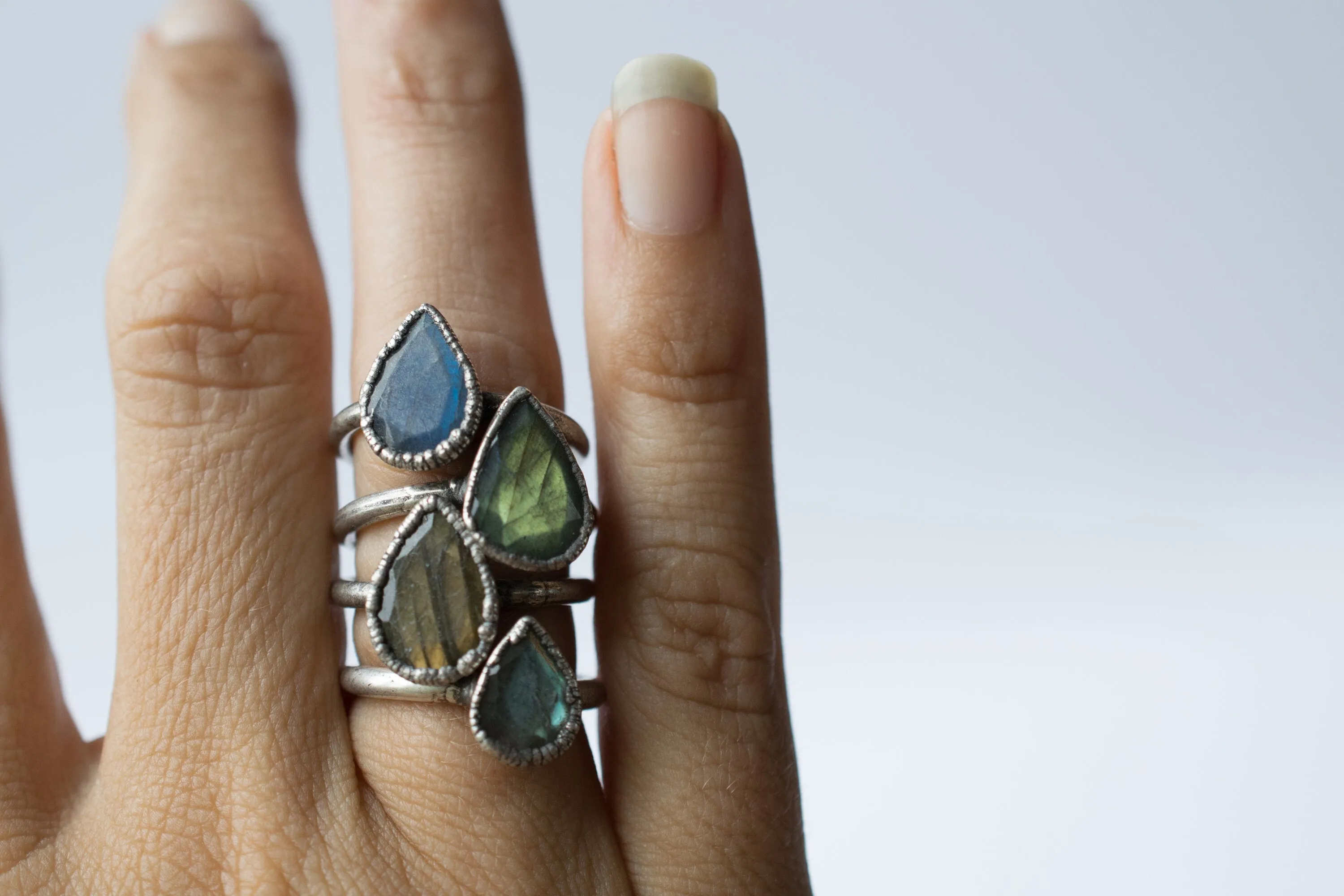 Silver Labradorite ring | Gemstone stacking ring
