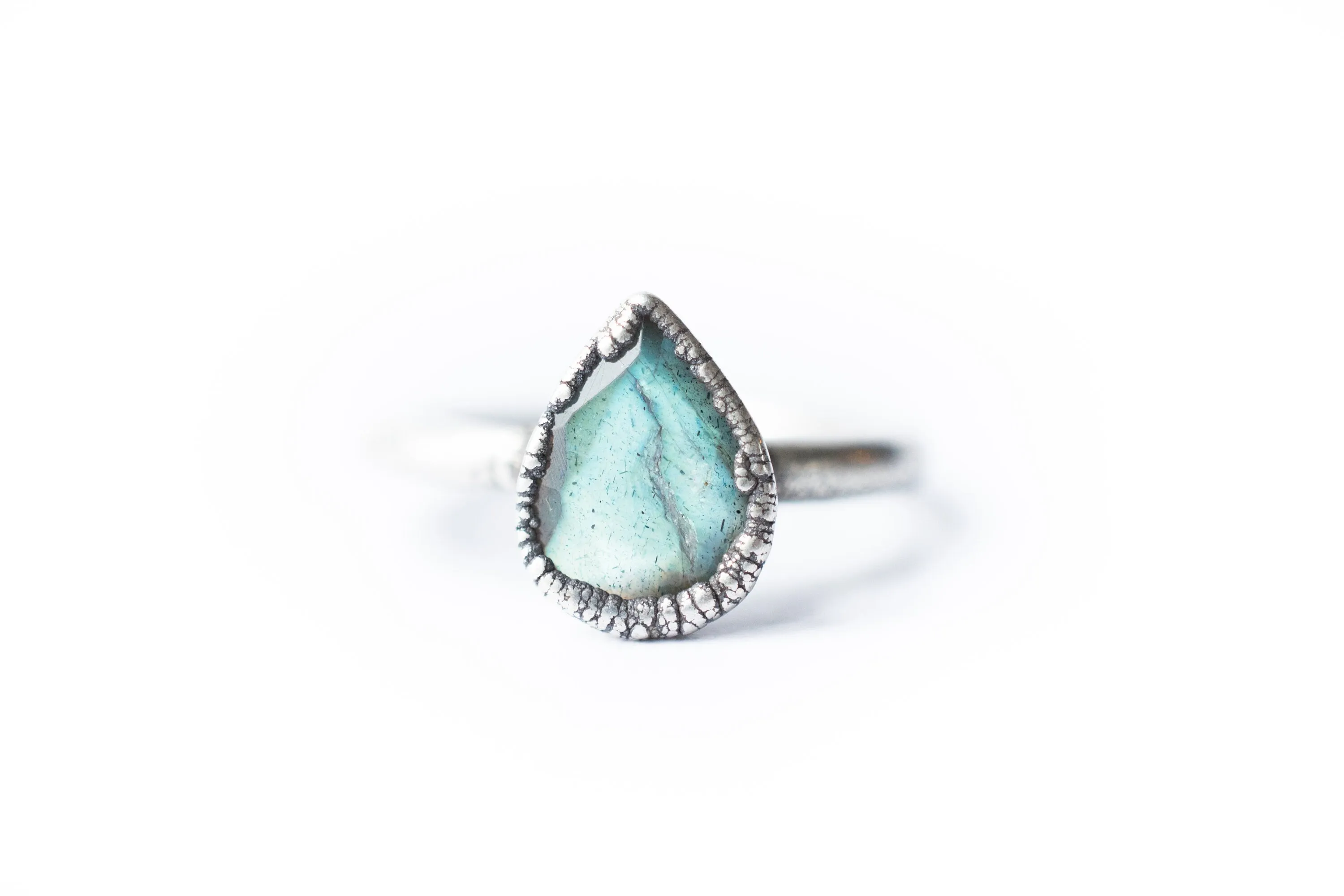 Silver Labradorite ring | Gemstone stacking ring