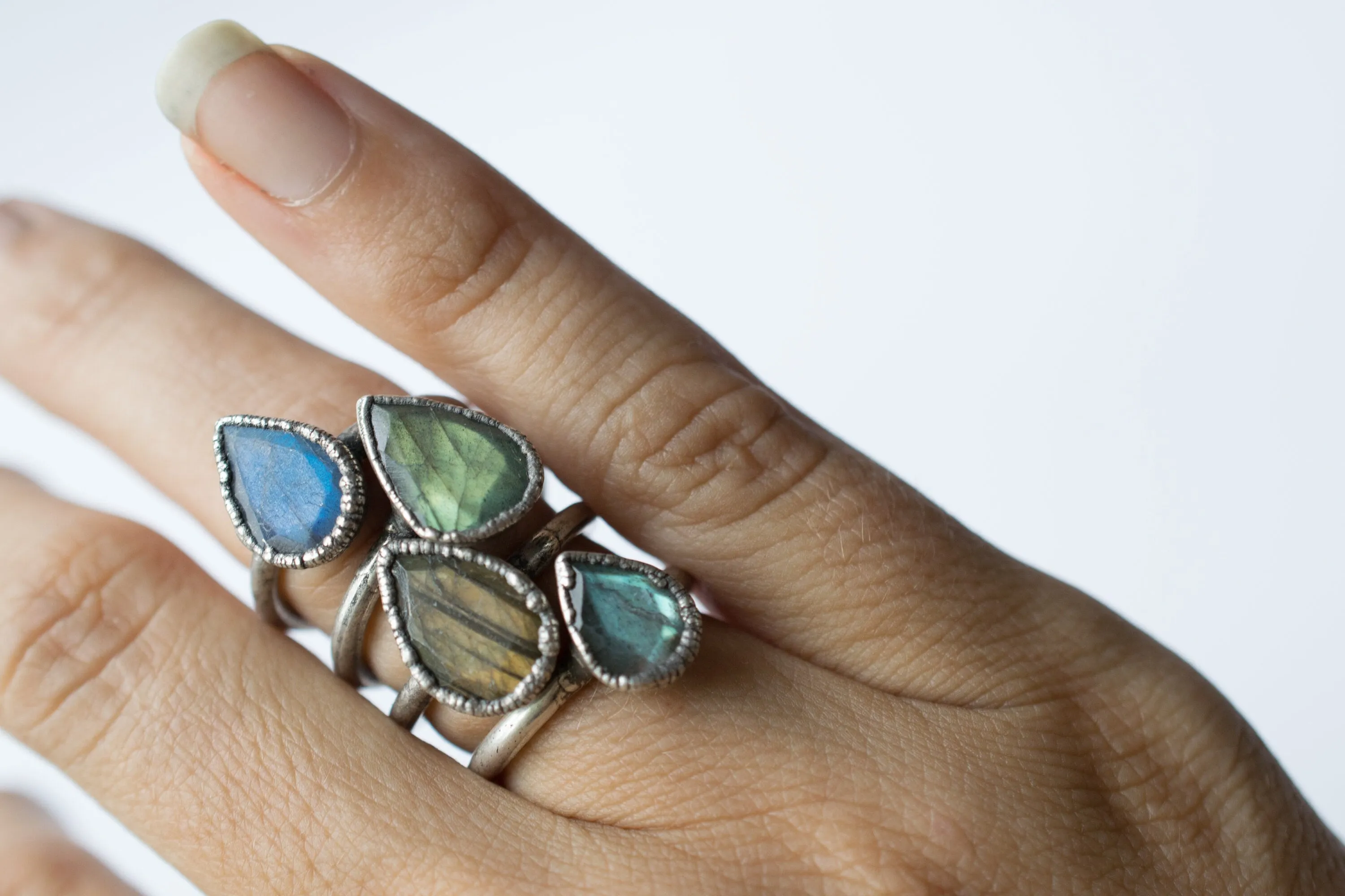 Silver Labradorite ring | Gemstone stacking ring