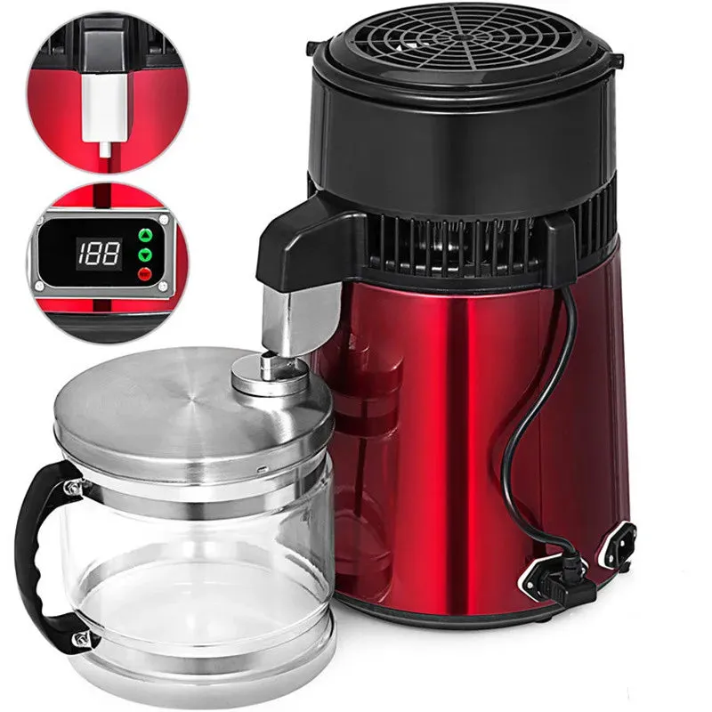 Water Distiller with Glass Container 750W 1.1Gal/4L Capacity Distill Water up to 0.26Gal/1L per Hour and About 6 Gal/23L per Day
