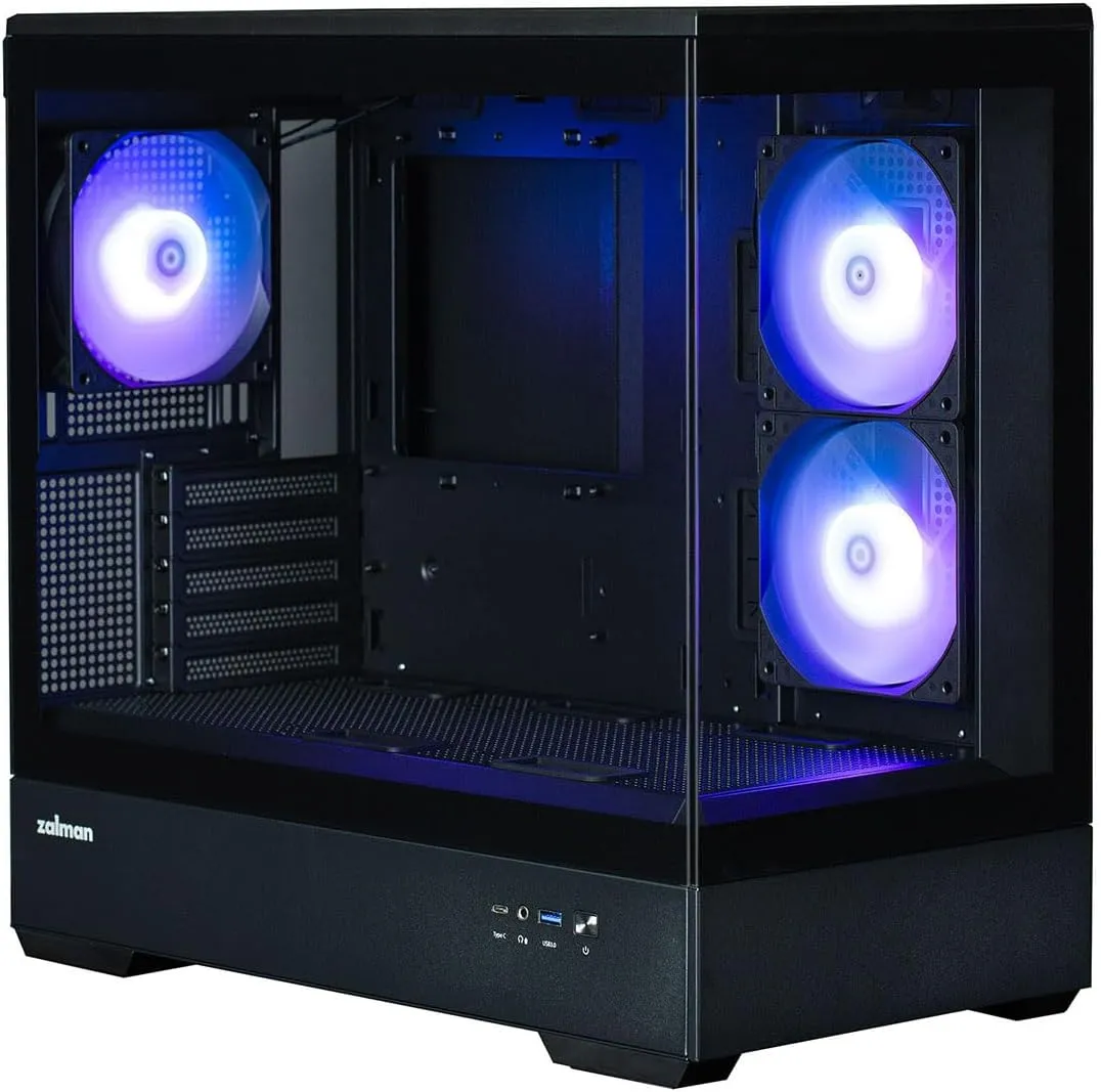 Zalman P30 mATX Mini-Tower PC Case Panoramic Glass 3 x ARGB Fans - Black