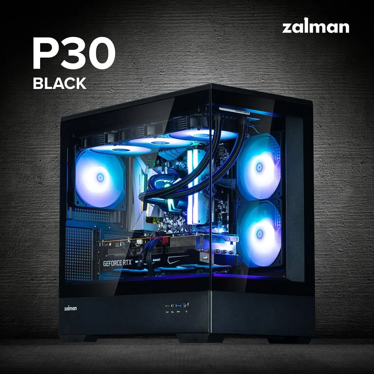 Zalman P30 mATX Mini-Tower PC Case Panoramic Glass 3 x ARGB Fans - Black