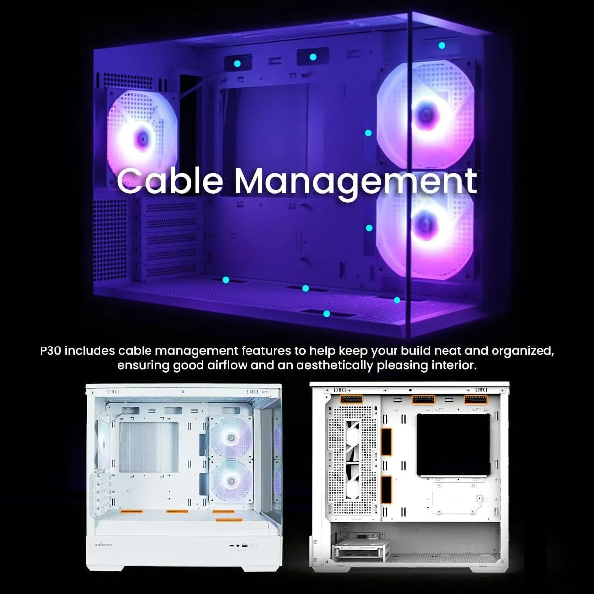 Zalman P30 mATX Mini-Tower PC Case Panoramic Glass 3 x ARGB Fans - White