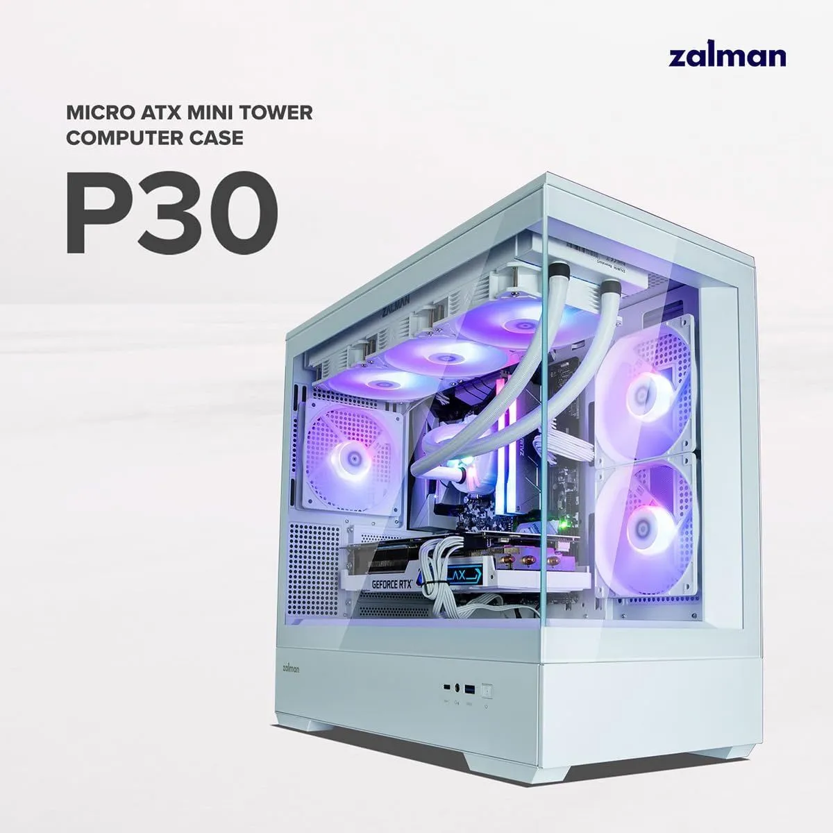Zalman P30 mATX Mini-Tower PC Case Panoramic Glass 3 x ARGB Fans - White