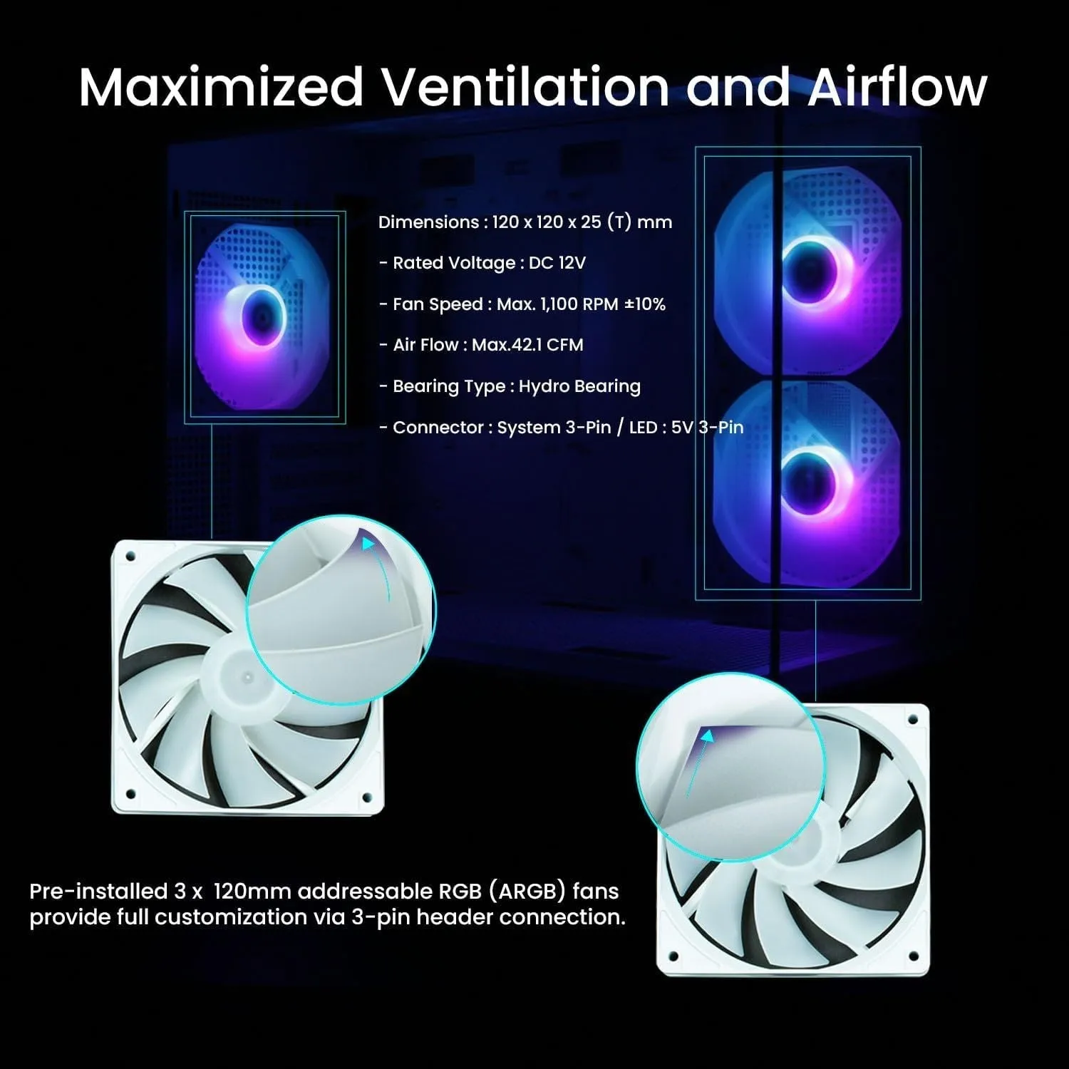Zalman P30 mATX Mini-Tower PC Case Panoramic Glass 3 x ARGB Fans - White